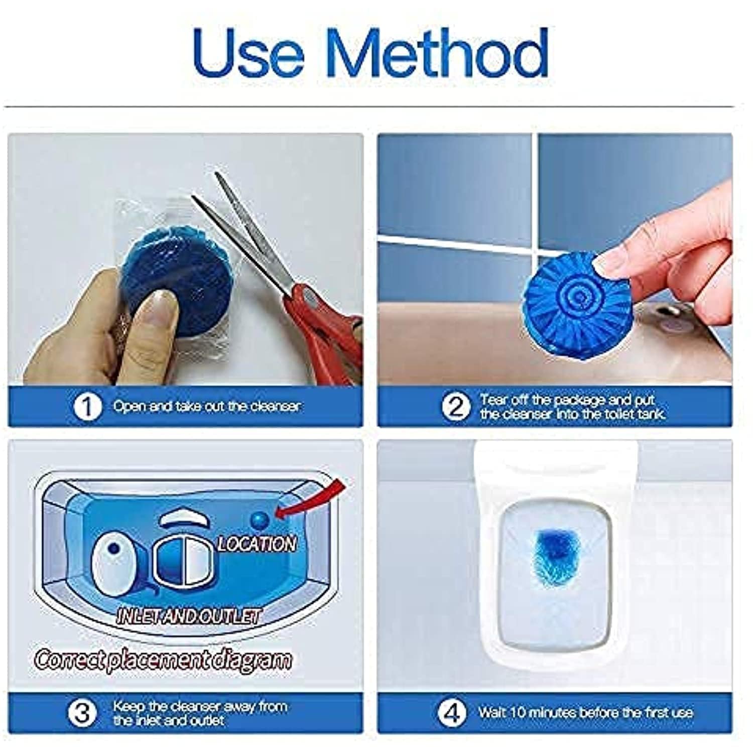 JHBK Automatic Flush Toilet Bowl Cleaner Tablets, Bathroom Toilet Tank Cleaner, Powerful Cleaning Ball Toilet Blue Deep Clean Bubbles, Mild Lemon Scent, Long-Lasting Fresh Air Pack of 10 1