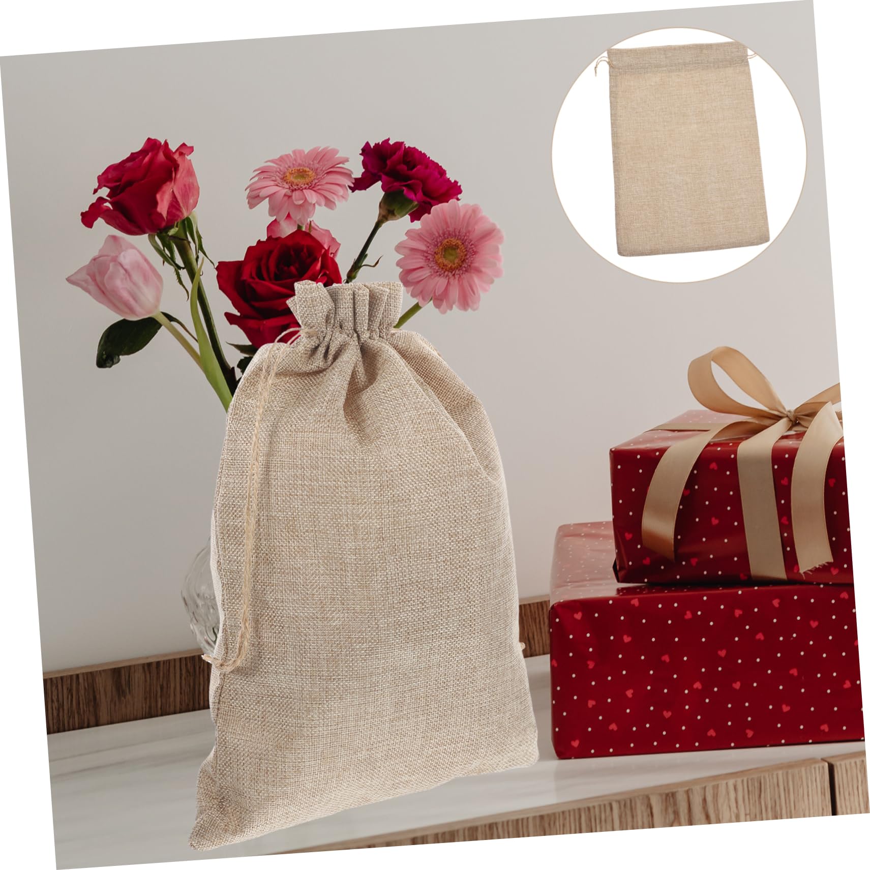 Abaodam Sacchetti in Juta 10 Pezzi con Coulisse Beige per Compleanni Matrimoni Feste 10x14 Pollici