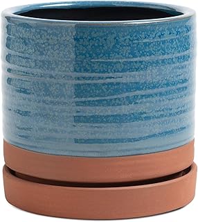 Sponsored Ad - HERDUK 6 Inch Plant Pots, Ceramic Planter Pot with Drainage Hole & Saucer, Indoor / Outdoor Cylinder Round ...