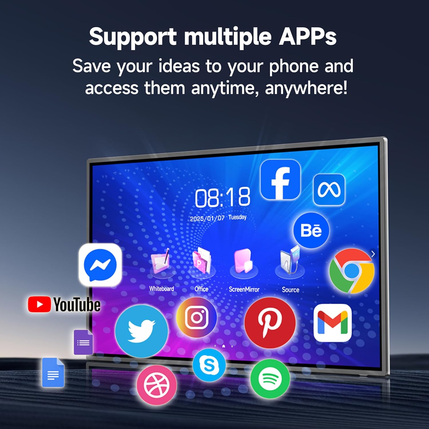 Smart Board, Interactive Whiteboard, 4K UHD Touch Screen Digital Board, Digital Electronic Smartboard for Classroom,Office & Conference Rooms,Open App Ecosystem(Board & Wall Mount Only) (55 Inch)