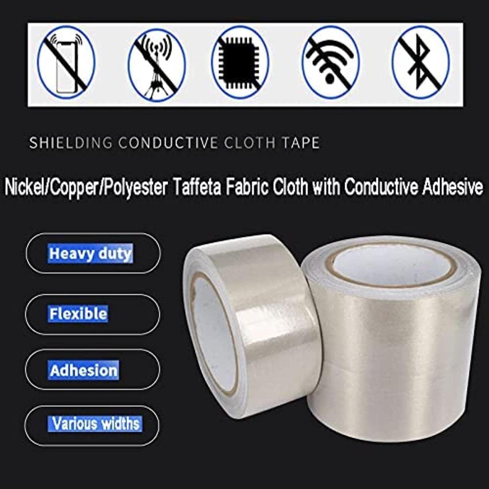 Faraday Tape, Nastro Adesivo conduttivo ad Alta schermatura in Rame nichelato, schermatura RF/EMI/EMF, Messa a Terra (Dimensione: 40mmx20m / 1.6INX66FT) (Colore: 10mmx20m / 0.39INX66FT)