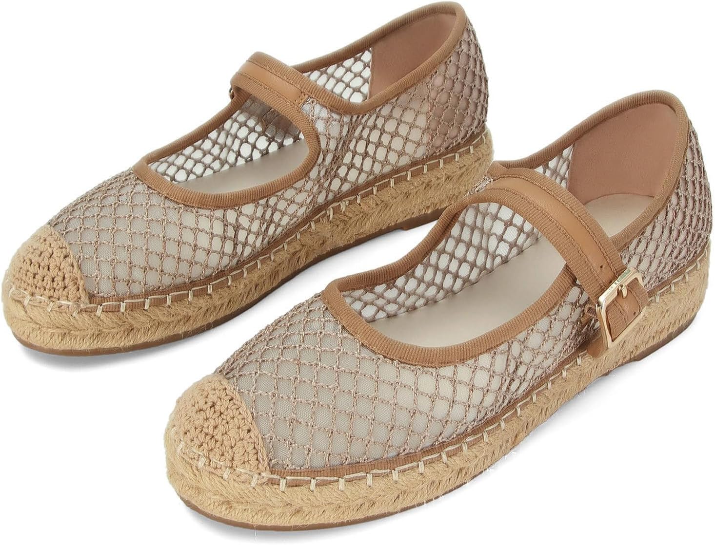 Platform Mary Jane Flats for Women Mesh Comfort Woven Raffia Espadrilles Flats Summer Dressy Buckle Strap Ballerina Flats