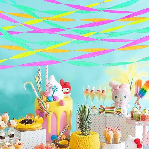 Miniatura 4 de Decoraciones de serpentinas de neón brillantes para fiestas de 400 pies, serpentinas de papel crepé brillante, serpentinas de papel neón