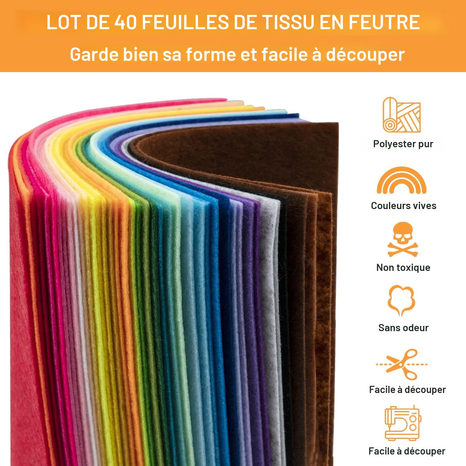 Feutre de bricolage 1 mm 40 couleurs A4 20 x 30 cm Feutre pour bricolage Polyester