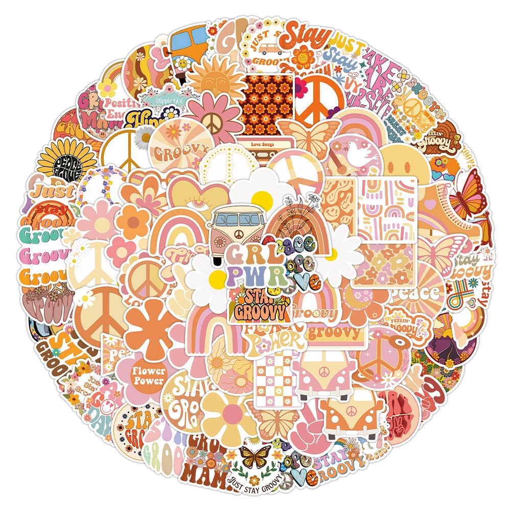 Hippie Stickers 100Pcs Cute Waterproof Aesthetic Groovy Boho Sticker for Water Bottle Laptop Skateboard Computer Scrapbook Notebook Motorcycle Luggage Car,Vinyl Funny Decals for Teens Boys Girls - Image 2
