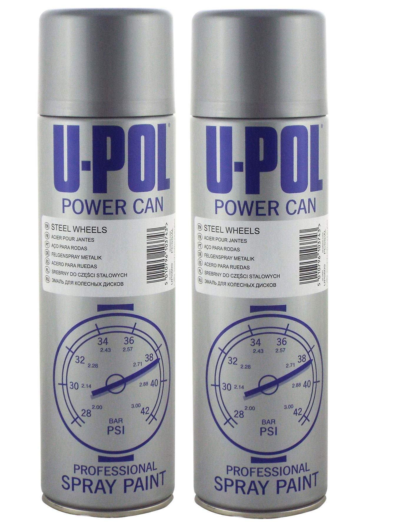 Upol Silver U-Pol Power Can Steel Wheels Metallic Aerosol Spray Paint X2 Pack 500Ml