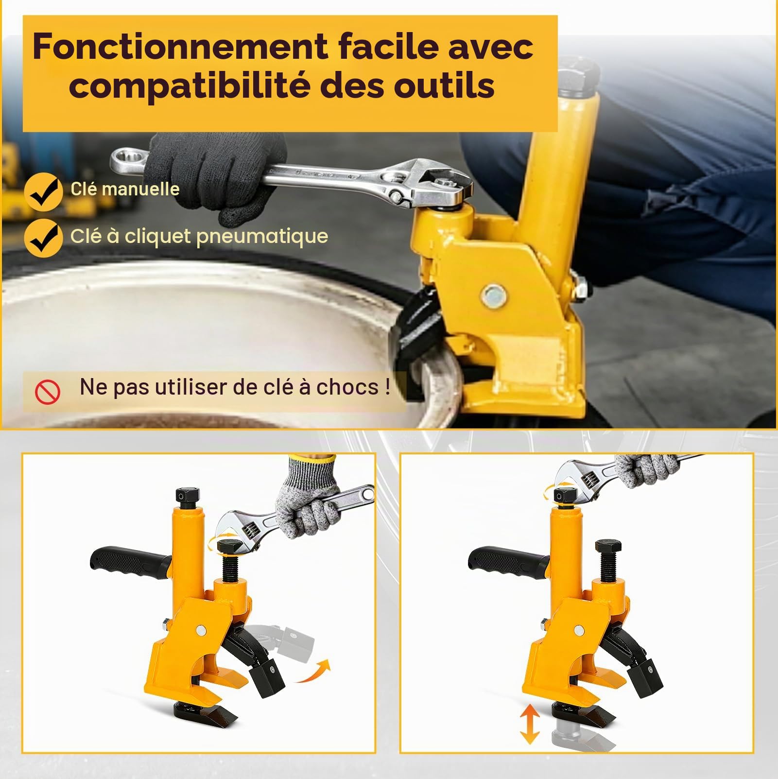 Outil de démontage manuel pour pneus de 38" à 42", outil de changement de pneu de camion, tracteur, structure en acier renforcé, avec patins en caoutchouc antidérapants, portable