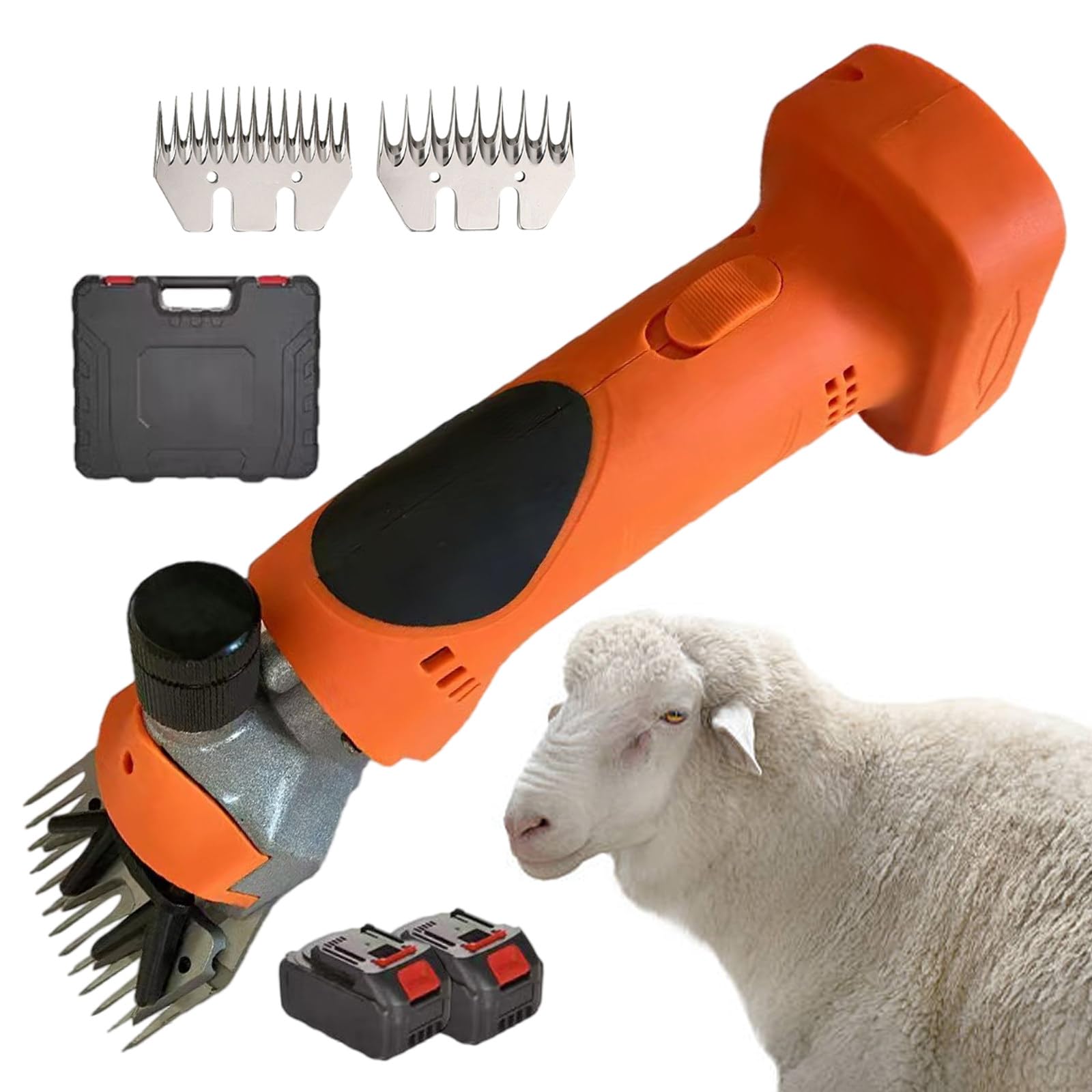 Tosatrice Elettrica per Pecore,Tosatrice Portatile Ricaricabile per Pecore,Capre,Bovini,Kit per La Toelettatura del Bestiame per Agricoltori E Allevatori,A 6 velocità Orange-2Batteries