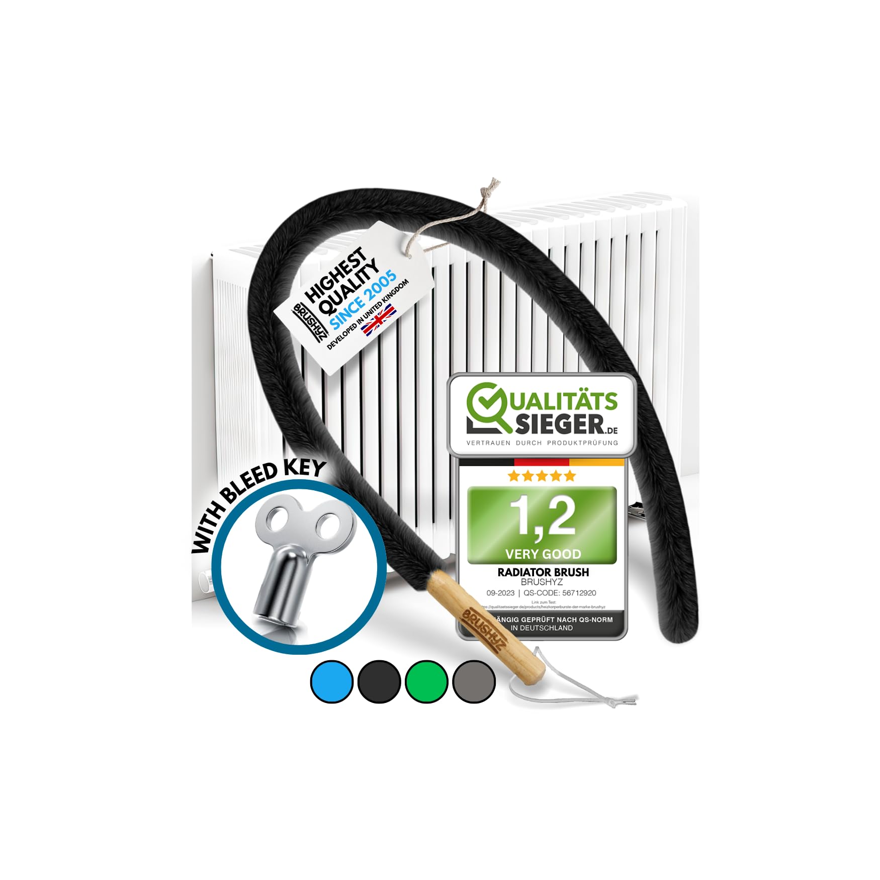 Brushyz Black - 115Cm Radiator Cleaner Brush 115Cm I Flexible Scratch-Free Slim Radiator Brushes For Cleaning I Soft Polyester I Radiator Duster Brush Long Thin & Washable I Fits 99% Of Gridded & Non-Gridded Heater
