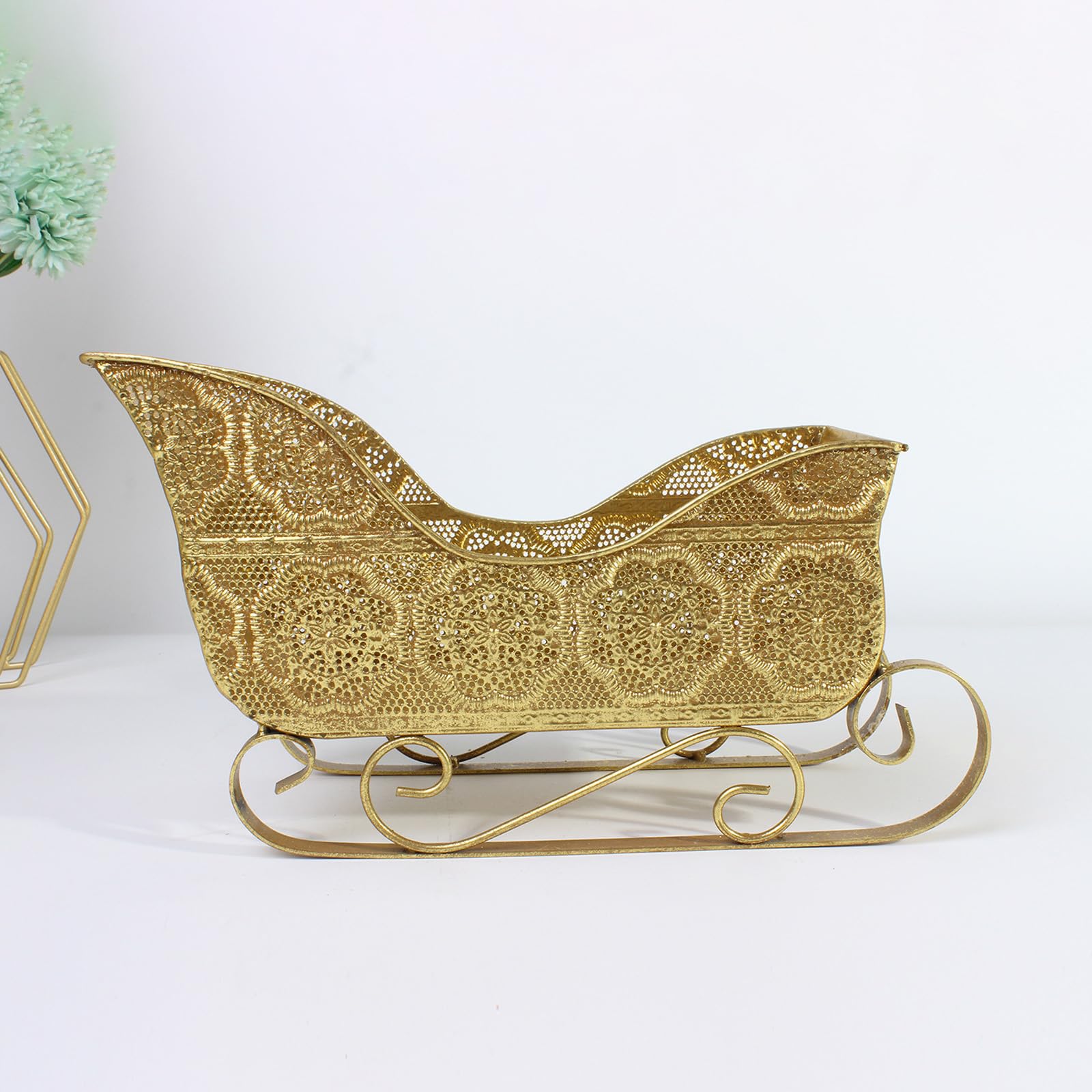Cesta de metal con escultura de trineo de Navidad, contenedor de caramelos, decoración de mesa para el hogar, oficina, día festivo