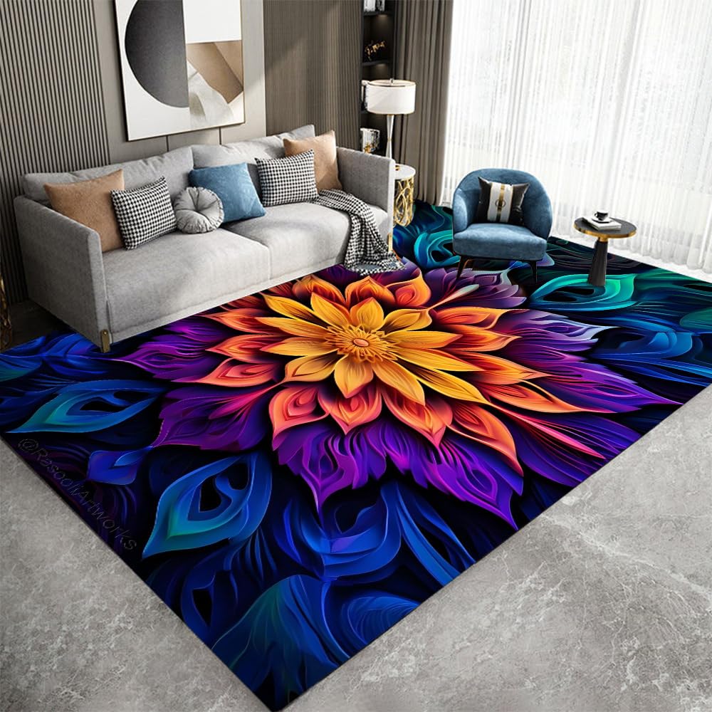 Tapis de sol lavable style mandala pour décorer un dortoir ou studio étudiant