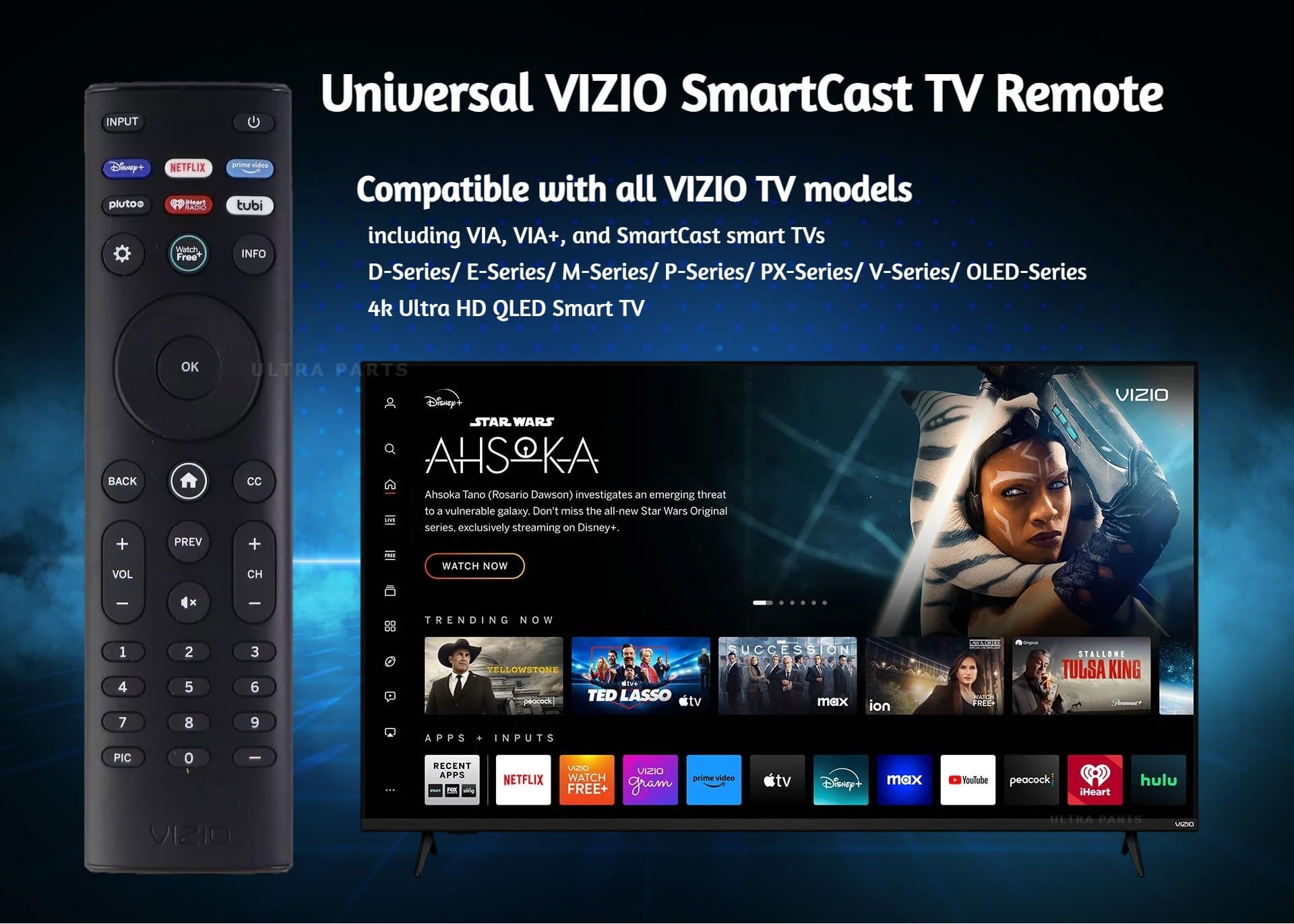 Telecomando di ricambio OEM XRT140 per tutte le Smart TV VIZIO Smartcast serie D/E/M/P/V/PX (Disney+/Netflix/PrimeVideo/Pluto/iHeart/Tubi)