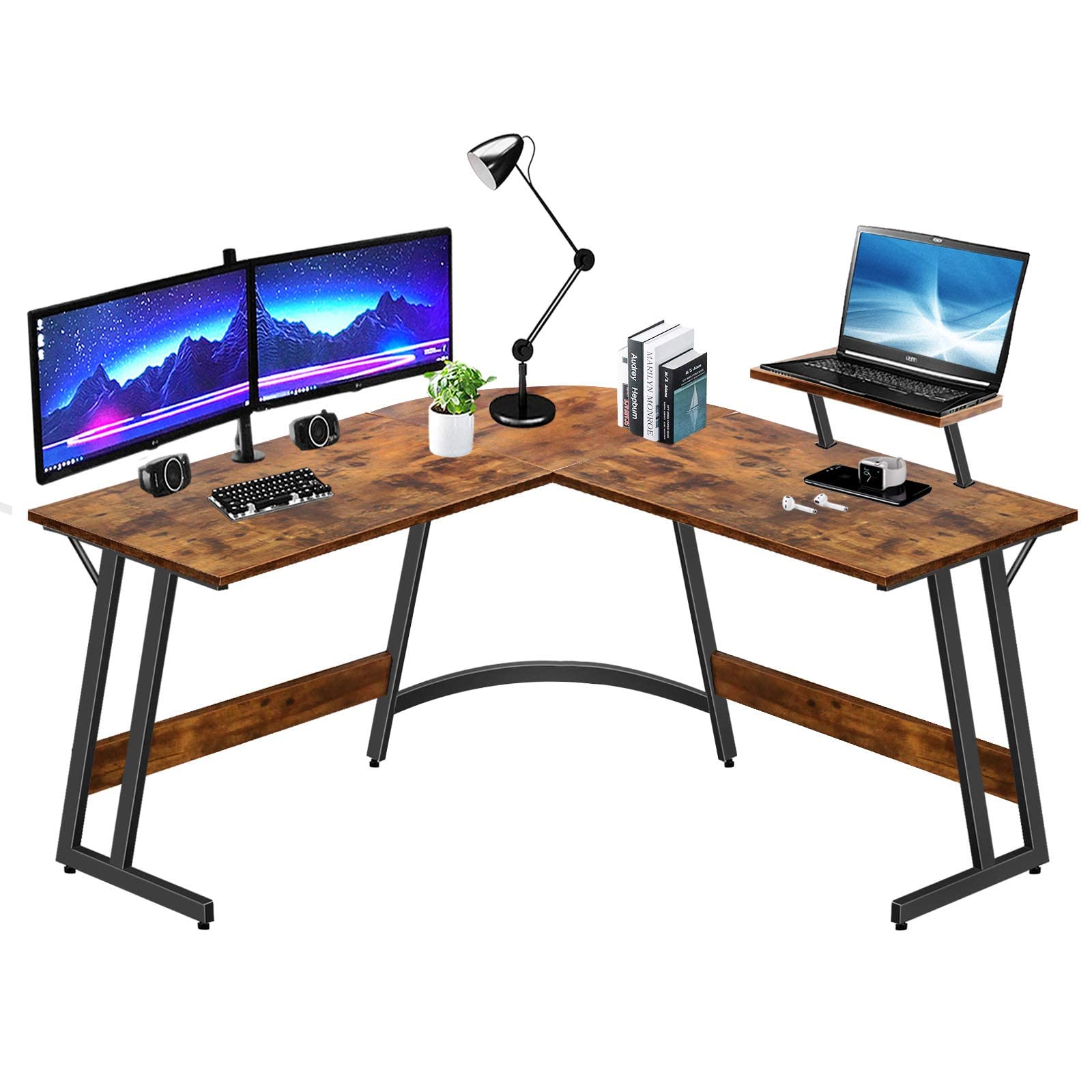 Photo 1 of [USED] Lufeiya L Shaped Computer Desk 51 Inch with Monitor Stand Rustic Brown