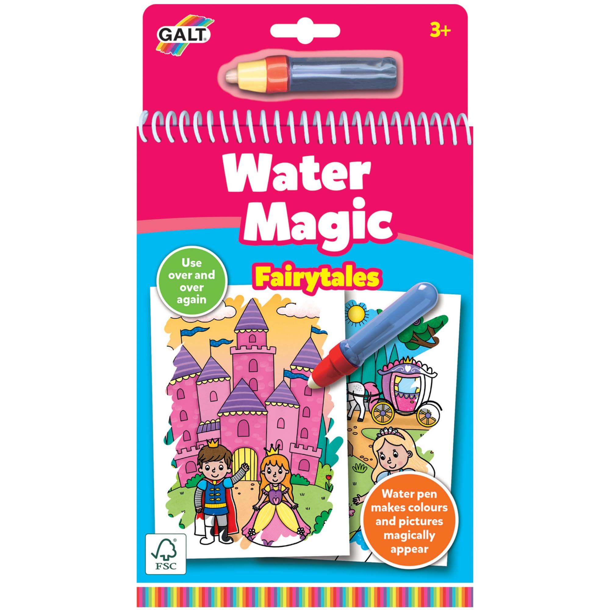 Galt Water Magic Fairytales Reusable Fairytale Colouring Books for Children, Reusable Pictures for Kids to Colour, Magically Reveal Hidden Pictures with Water Pen, Suitable for Ages 3 Years Plus