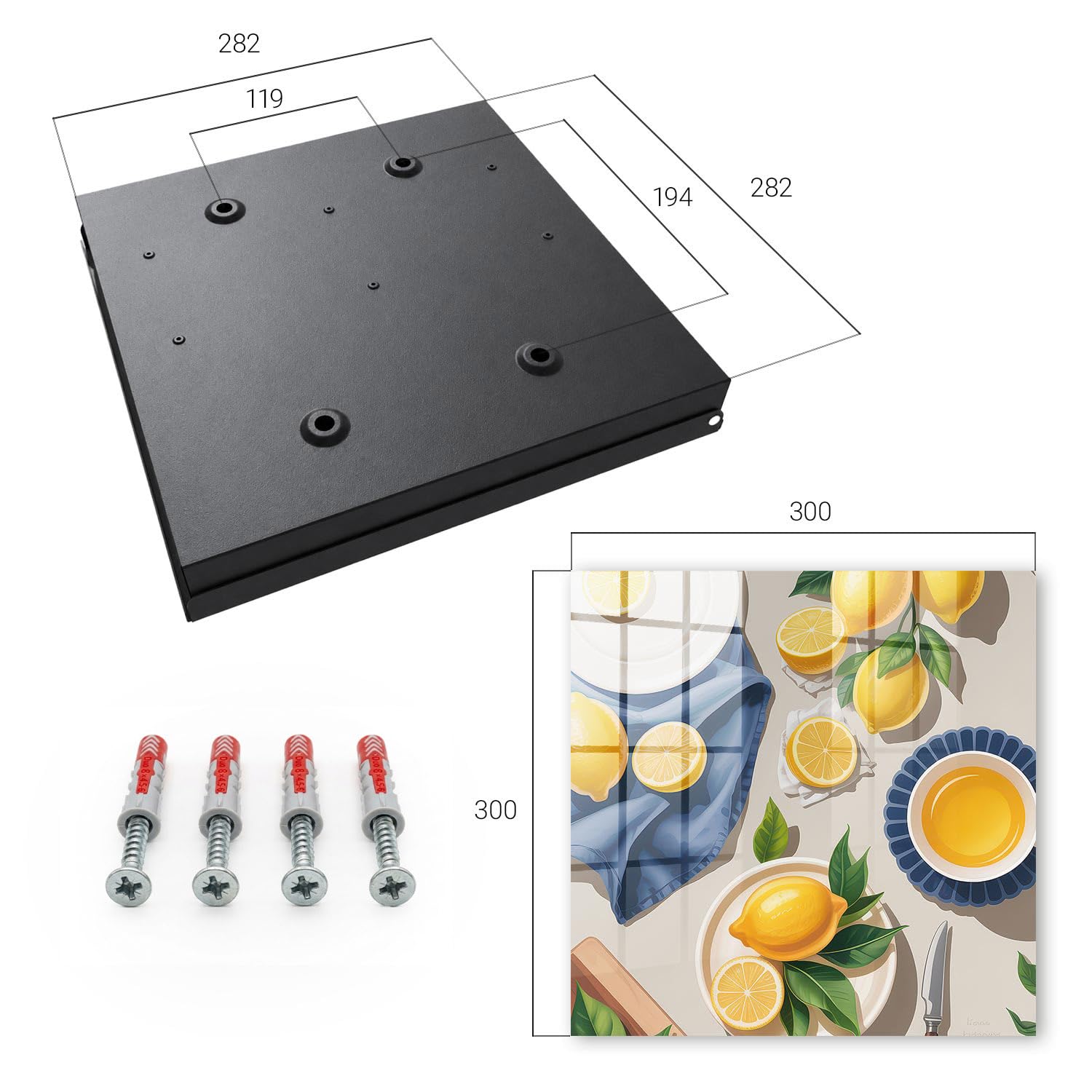 Tulup Armario para Llaves 30x30 cm | Negros | Derecha | Montaje en Pared | Mesa de limones | Organizador | Kit de Montaje Incluido | 50 Ganchos | de Metal | Frente Decorativo de Cristal