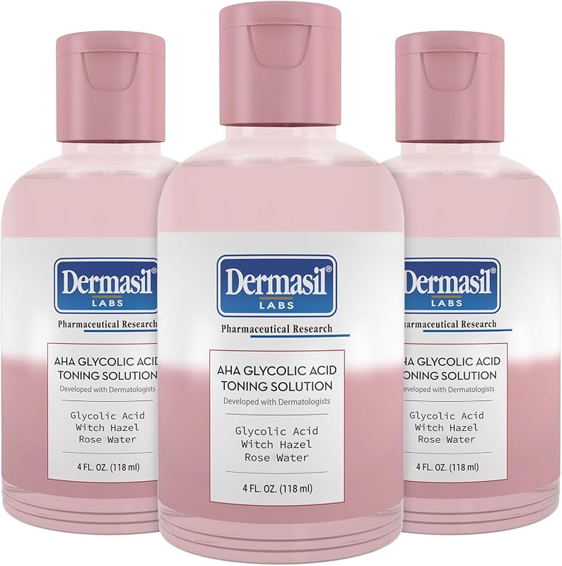 Tônico facial com água de rosas e ácido glicólico Dermasil, pacote com 3 frascos de 120 mL