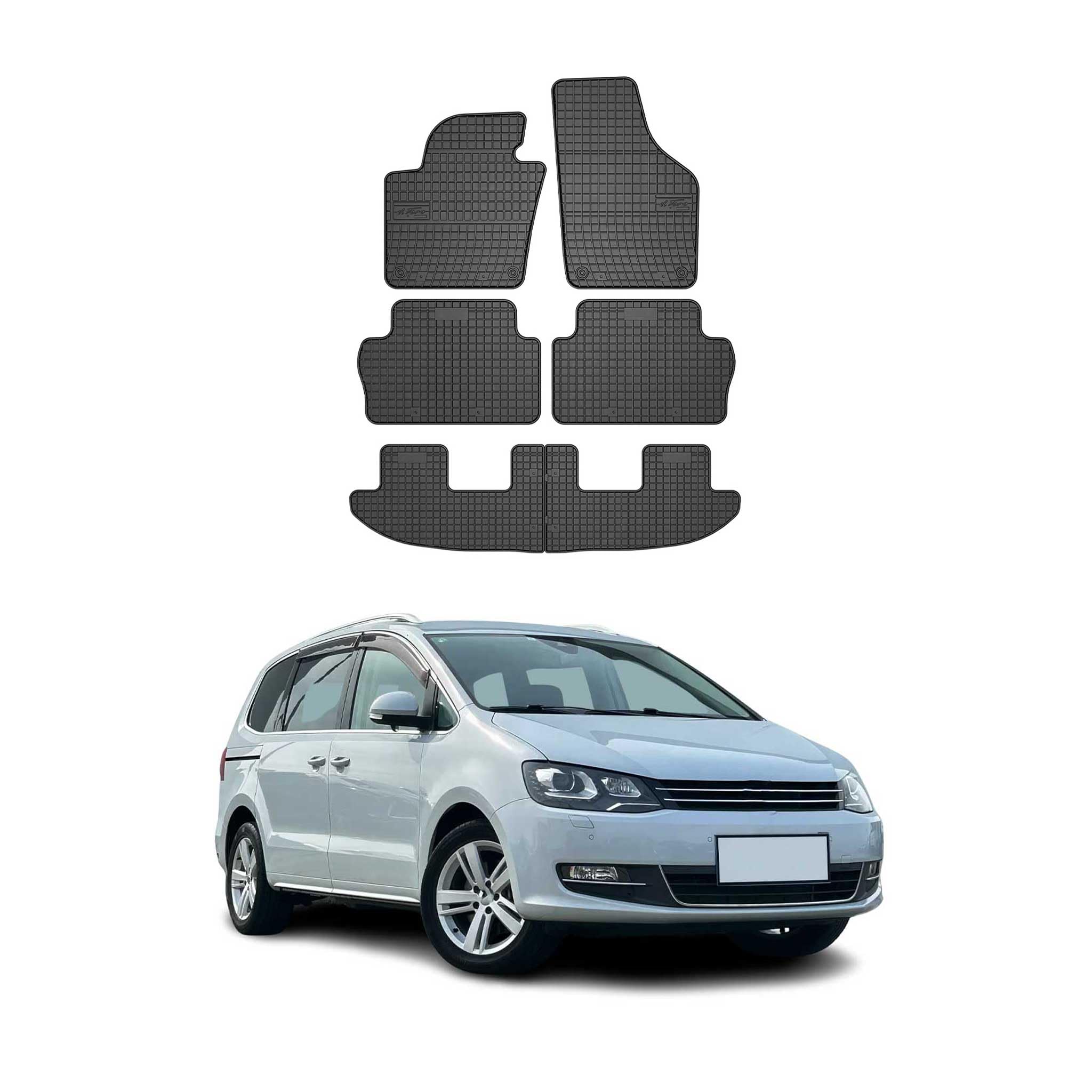 OMAC Dywaniki Dywaniki Samochodowe kompatybilny z VW Sharan II 2010-2023 Gummimatte Czarny 6 Szt