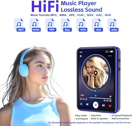 Miniatura 3 de Reproductor de MP3 con Bluetooth, pantalla táctil reproductor de música MP3 con altavoz, radio FM, libro electrónico, apagado de temporización,