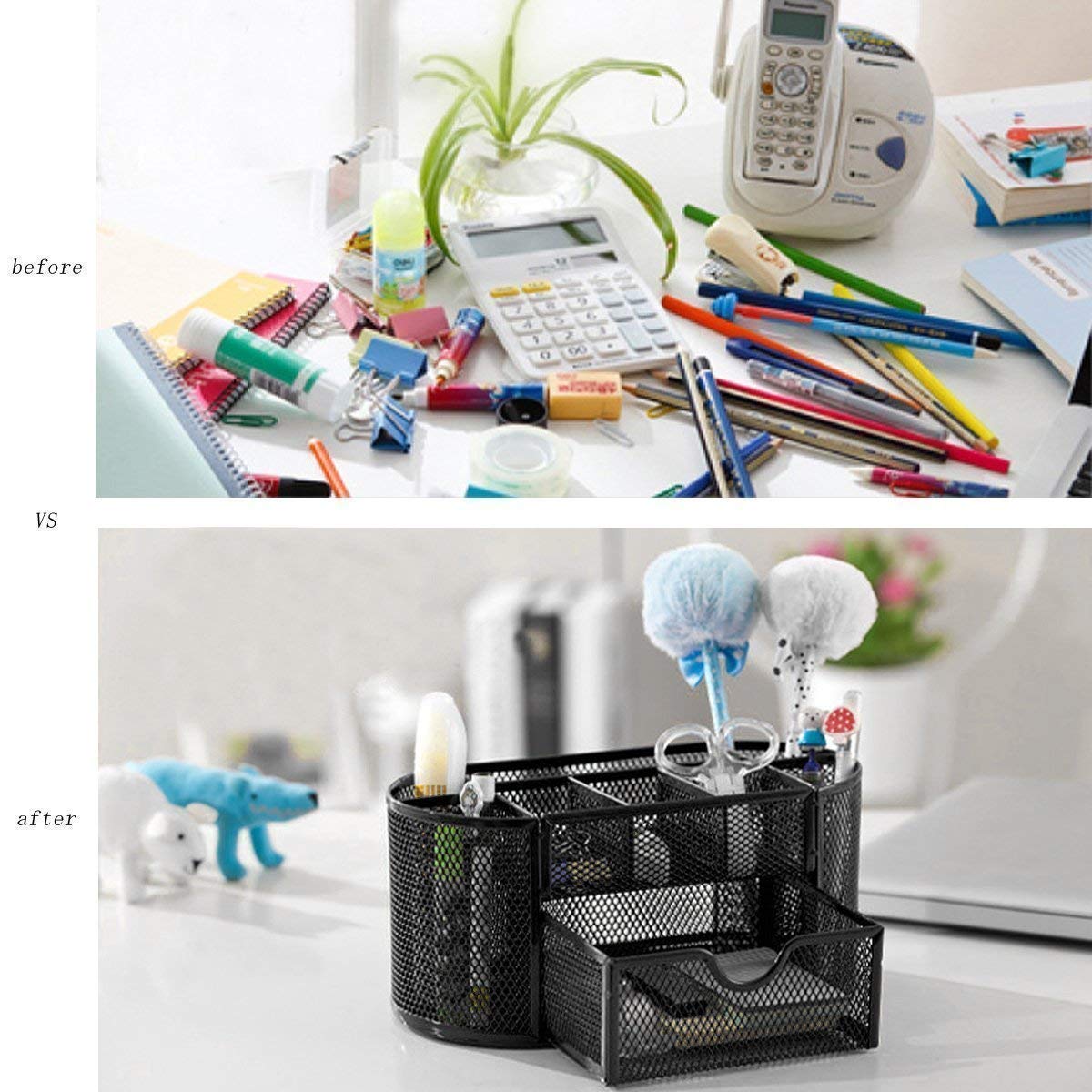 Breewell® Multipurpose Mesh Desk Stand Stationary Organizer for Small Supplies Metal Desk Organizer for Office Desk and Home Black -1pcs 1