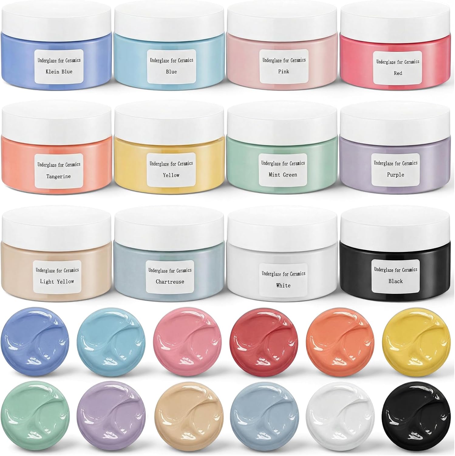LemonSecret Set of 12 Ceramic Underglaze Paint Pigment for Clay Pottery 12 Color in 4 oz Jars with High-temperature Firing Ceramic Glaze for Artist Women Men Painting Relaxing