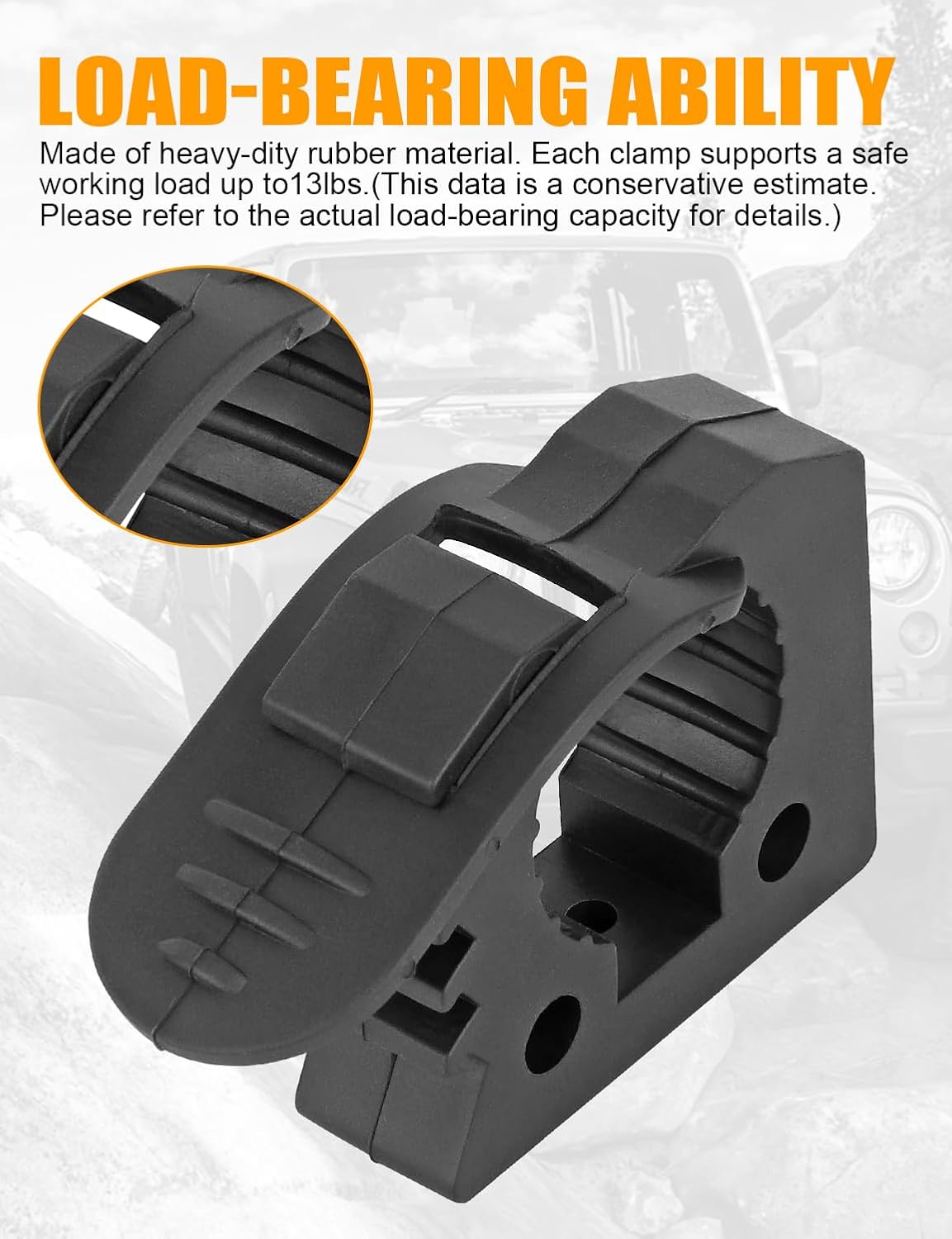 Rubber Clamp Mounting Kit Quick-release Shovel Holder for 1-1/5’’ to 1-1/2’’ Diameter Tools, Install on UTV, ATV, Truck Trailer, RV