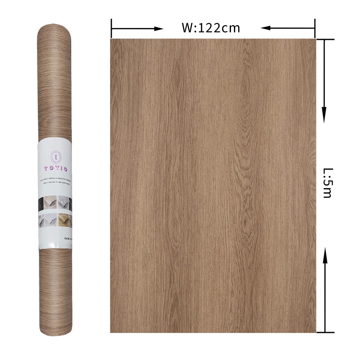 TOTIO Papier peint Bois Marron Extra Large Film Mobilier Chêne Faux Bois Imperméable Autocollant DIY Vinyle Conçu sans Bulles Mat Épaissi