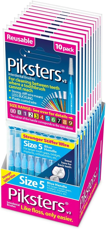 Piksters Interdental Brush-10 Brushes Per Pack x 10 Pack (100pcs) (Size 5 Blue 0.70mm)