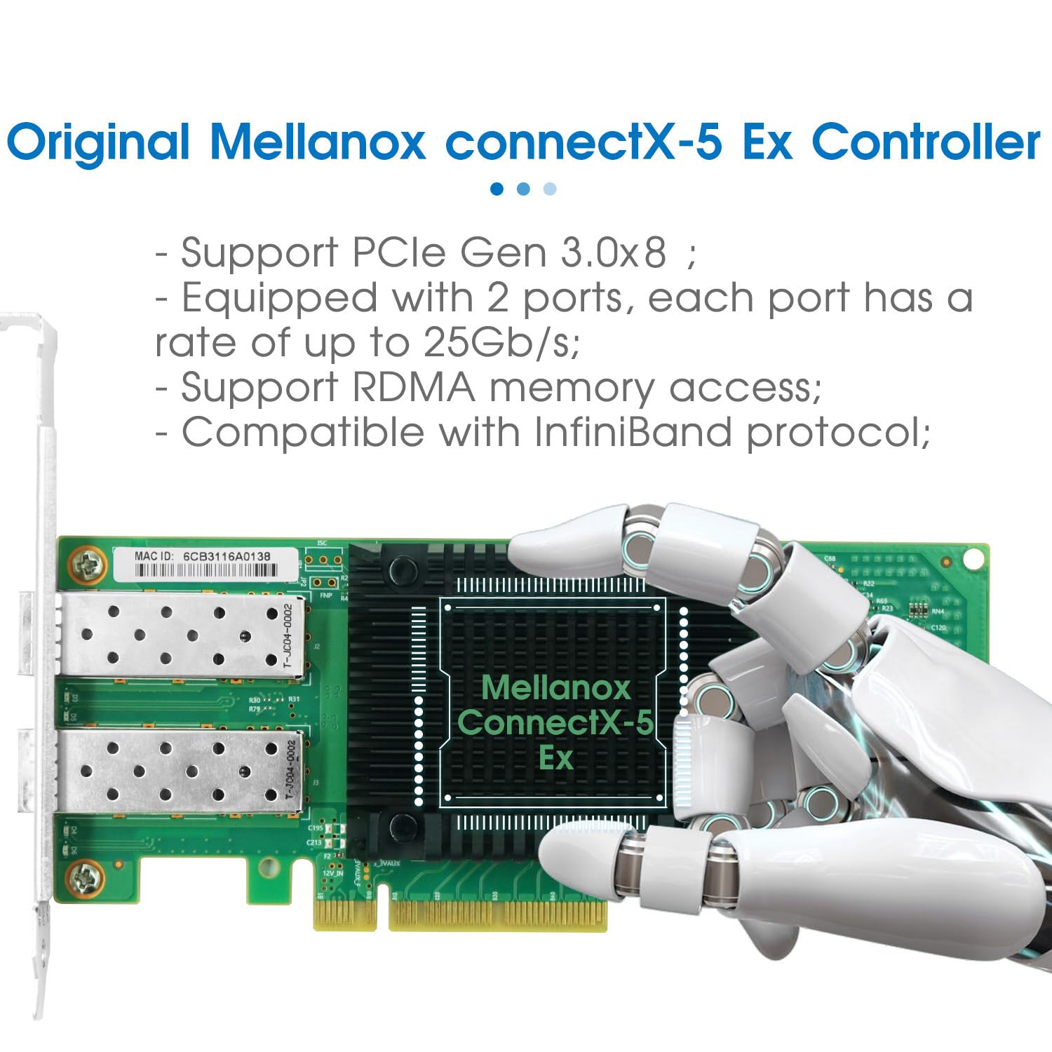 Carte réseau 25 GbE avec Mellanox ConnectX-5 Ex, double port PCI Express 3.0 x 8 Ethernet NIC adaptateur prend en charge Windows Server/Linux/VMware