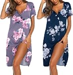 Ekouaer Nightgowns for Women 2 Pack Button Down Night Shirts Short Sleeve Sleep Shirts V Neck Sleepwear Pajama Dress