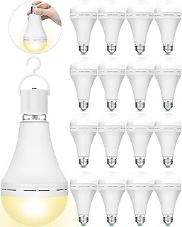 Mudder 12 Pack A21 Rechargeable Light Bulbs 12W Emergency LED Light Bulb Battery Backup Light Bulb with E27 Base Hanging Hooks 1200 mAh 65W Equivalent LED Bulbs for Home Power Failure (Warm Light)