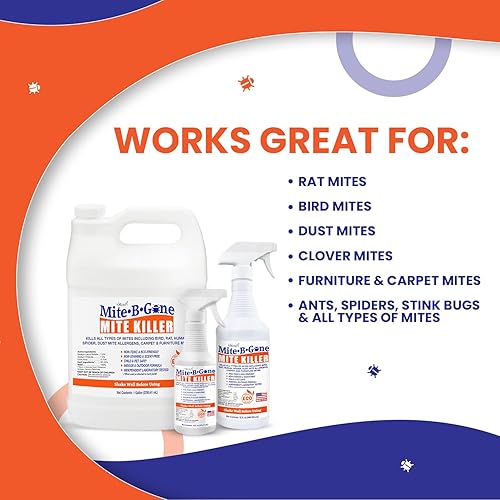 Miniatura 6 de Mite-B-Gone - Mata ácaros humanos, pájaros, polvo, araña, rata, pavo, ácaros de alfombra. Tratamiento para hogares, muebles, ropa de cama, automóvil