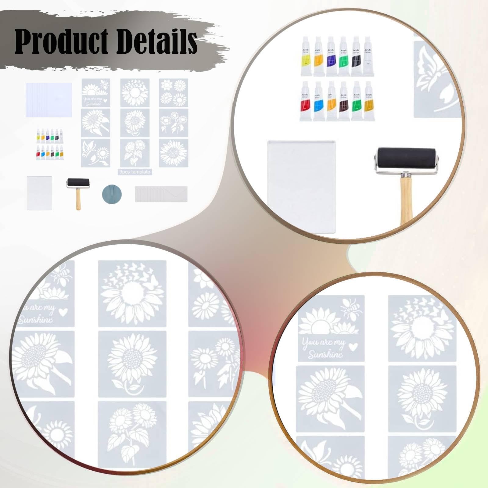 Kit Completo Gel Printing Plate con Stencil Rullo Carte Manuale d'Uso Dettagliato E Materiali PET Riutilizzabili Progettato per Principianti Stampa