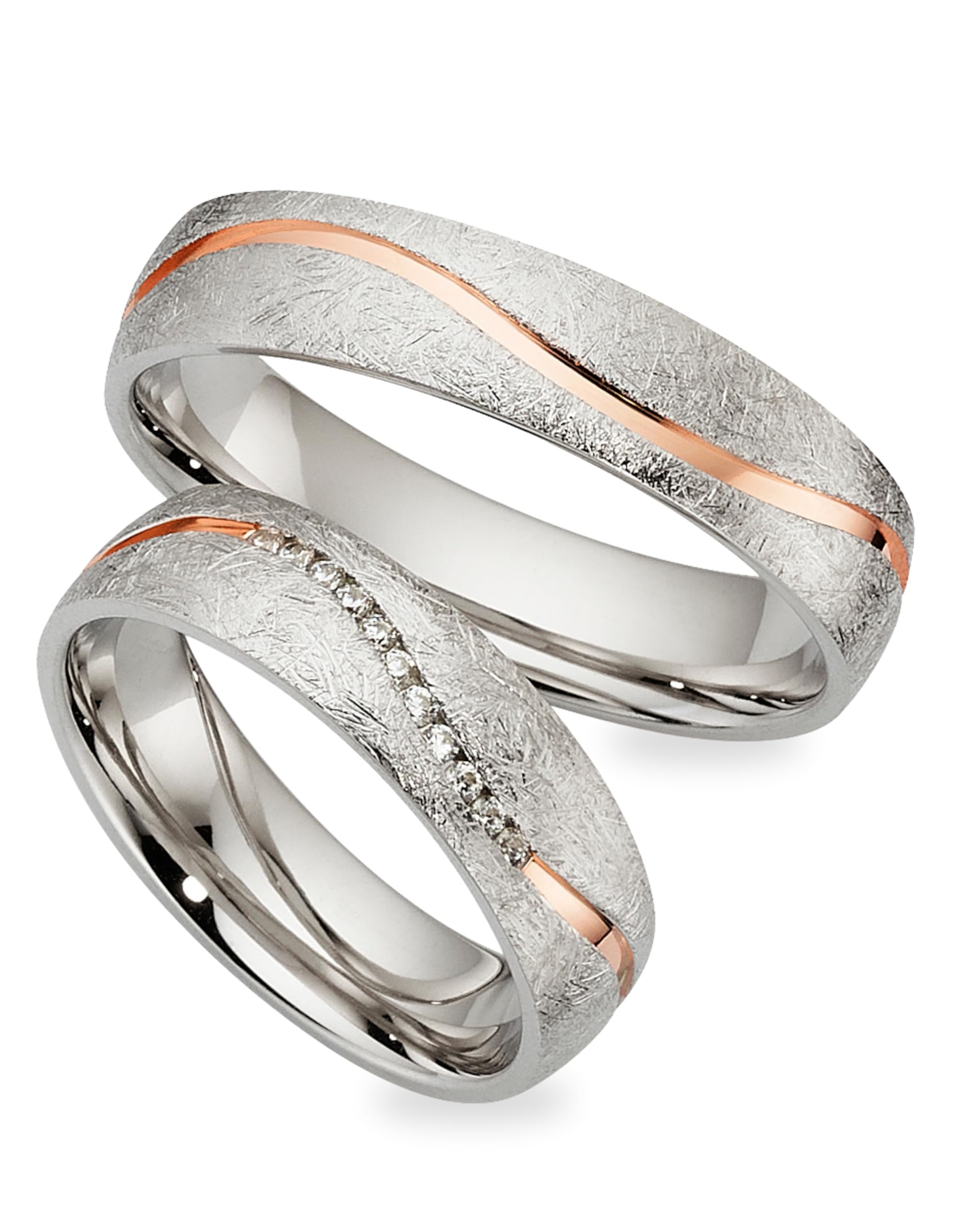 123traumringe Eheringe Paar in 925 Silber I Partnerringe mit Etui & Gravur I Damenring mit Zirkonia I Ringgröße 50-62/56-72 I Hochwertige Verlobungsringe in 5 mm Breite & 1,5 mm Stärke I P40