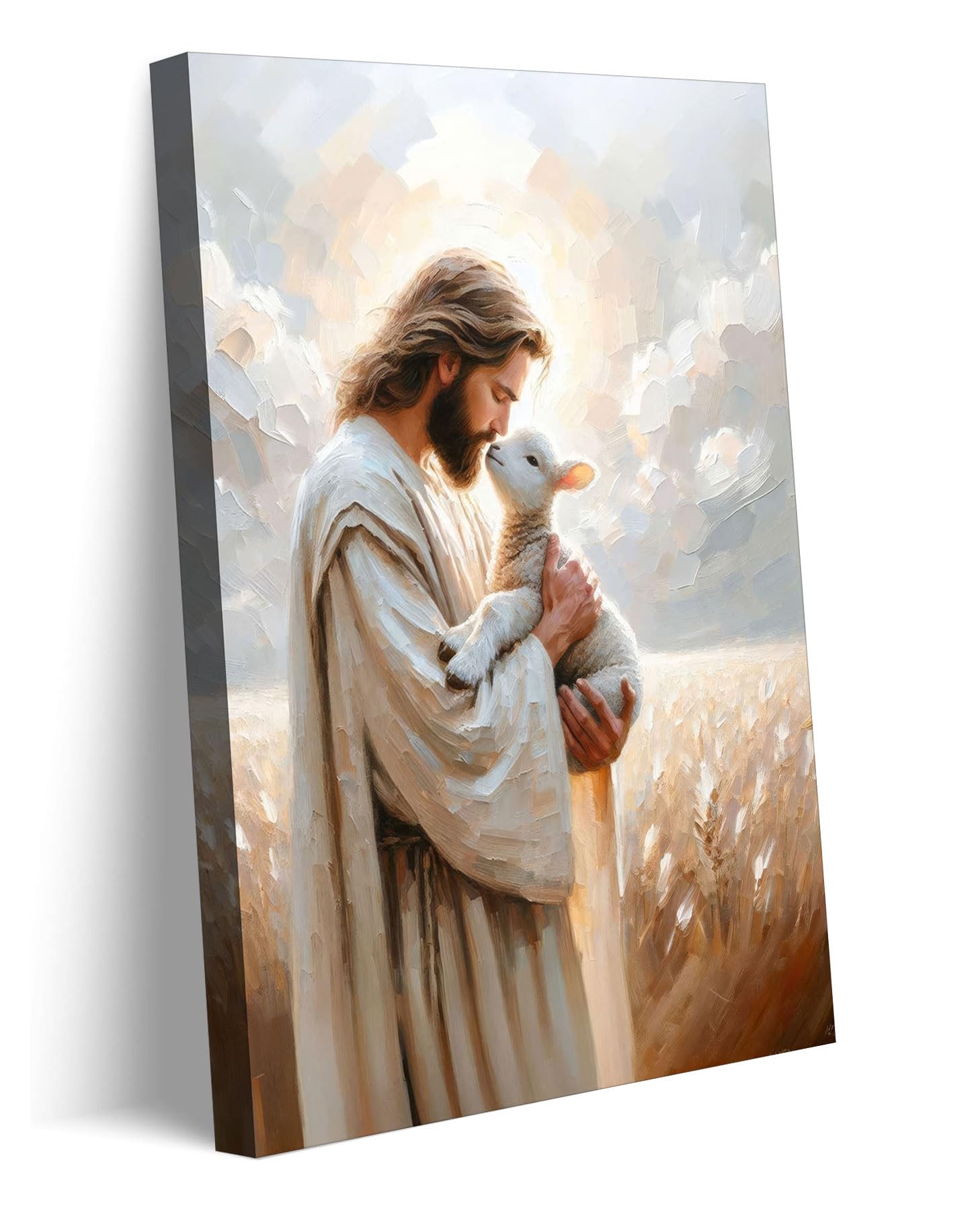 Jesus Christ The Good Shepherd Wall Art - Canvas Wall Decor Picture - Jesus and Lamb Poster Print for Home Living Room Bedroom Home Decoration - Prepare to hang
