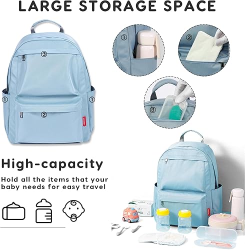 Miniatura 4 de Bolsa de pañales multifunción impermeable Mochila de viaje para cambiador de pañales bolsa de mamá con cambiador y correas para cochecito, Negro -,