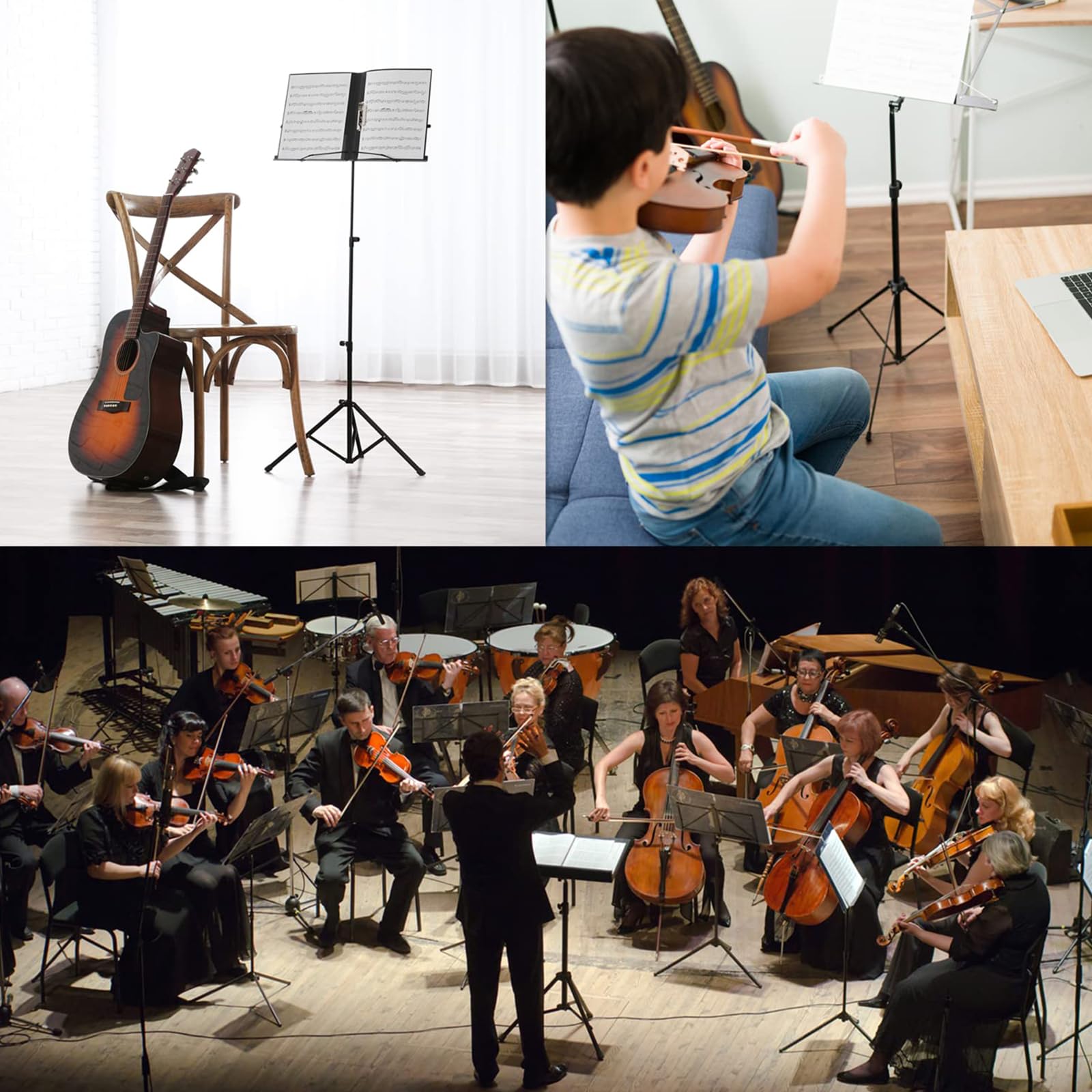 Soporte para partituras, portátil, plegable, de madera, trípode estable para lectura y visualización, ideal para actuaciones instrumentales y viajes