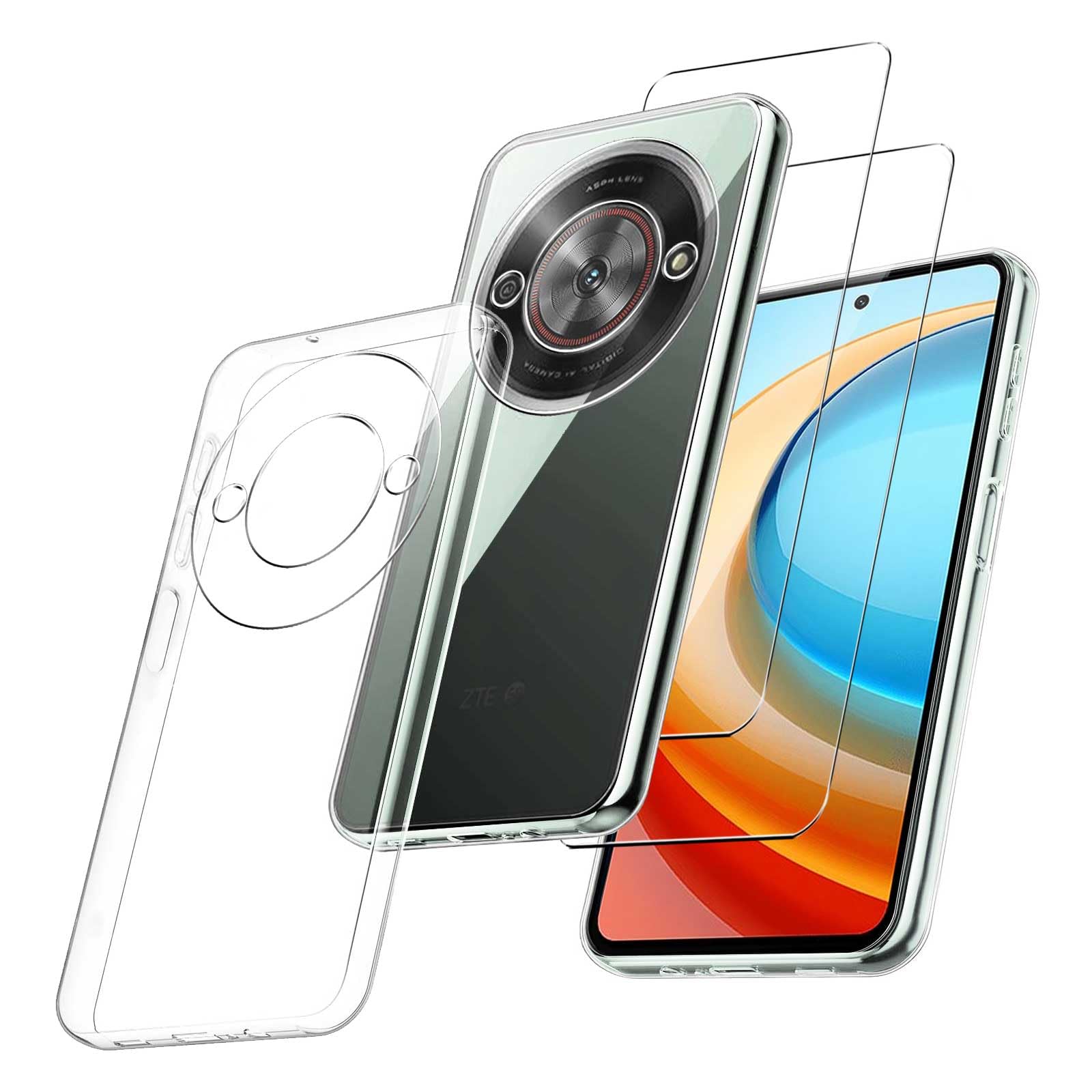Custodia Protettiva + 2 Vetri Temperati Per ZTE Blade A75 5G - Trasparente, Antiurto, 360&deg; Protezione