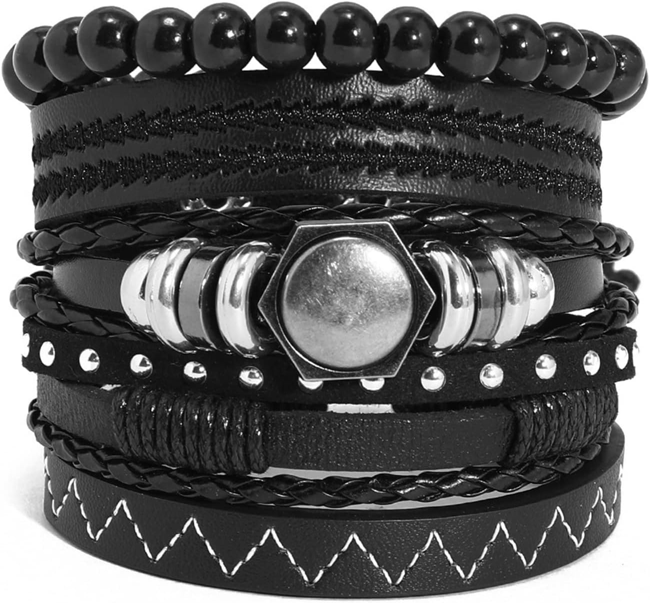 Cinouhy 5 Pcs DIY Set HandWoven Leather Drawstring Bangle