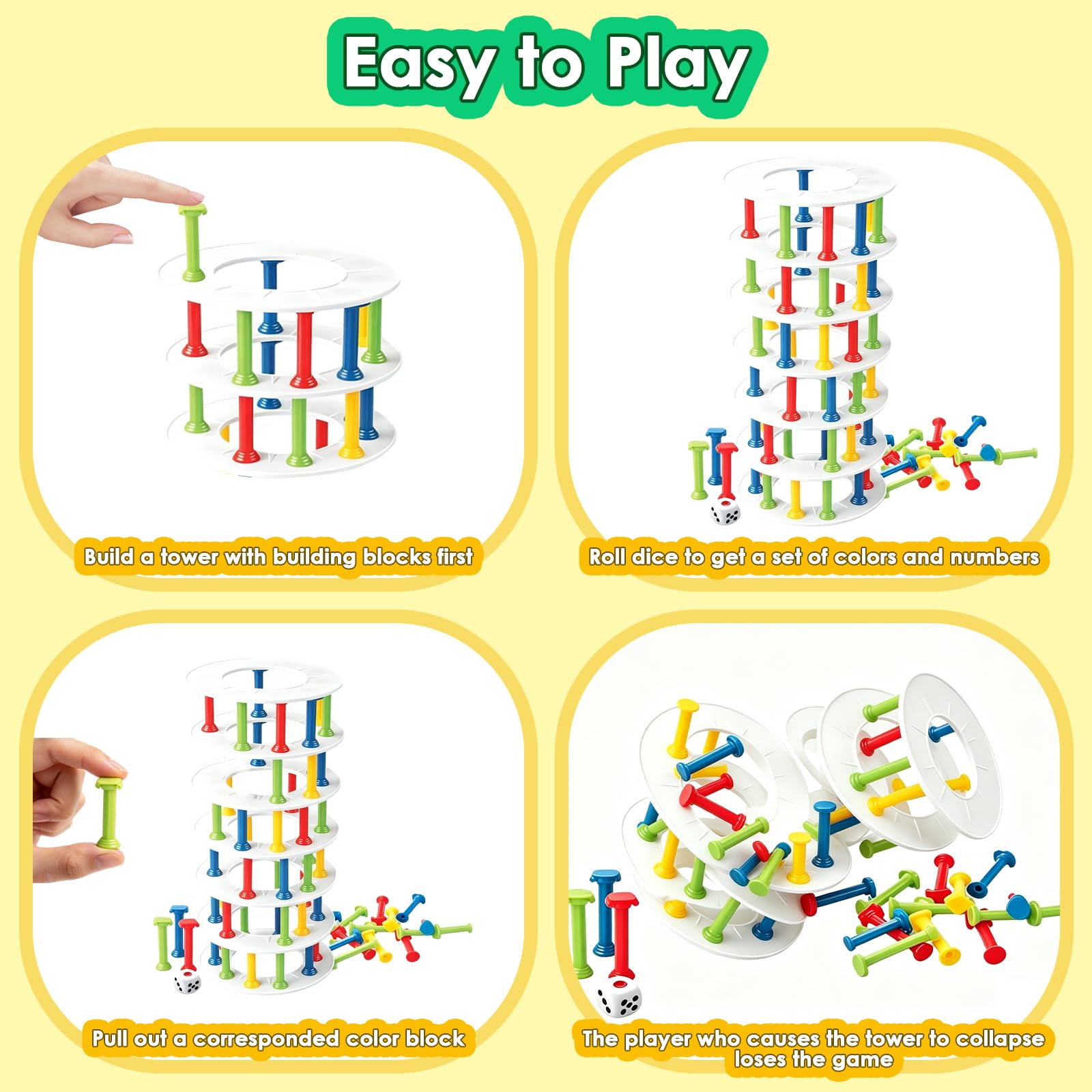 Juegos de Mesa Niños 3 4 5 Años, Montessori Juguetes Niñas 6 Años y Niños, Juego de Construcción y Equilibrio con Dados Colores, Juguete para Habilidades, Regalo Cumpleaños, Juego Familiar
