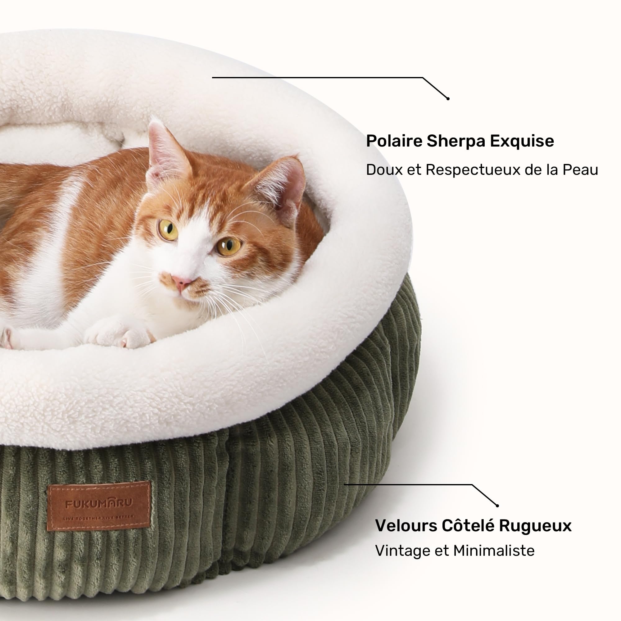 FUKUMARU Lit pour Chat, Panier Rond en Cordon d'Intérieur, Panier Lavable pour Chiot, Lit Doux et Mignon pour Petit Chien, Vert
