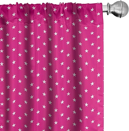 Ambesonne Cortinas de ventana color rosa intenso, patrón simétrico con estrellas blancas y diseño de niña, azulejos retro para fiesta, decoración