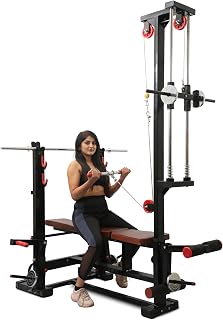 NOVIAN FITNESS Home Gym Bench Titan X Pro – 20-in-1 Multifunction Workout Bench with LAT Pulldown System, J-Hook & Full Bo... Price In India