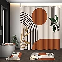 Tayney Boho Mid-Century Abstract Geometric 4-Pc Shower Curtain Set with Non-Slip Rugs, Toilet Cover & 12 Hooks