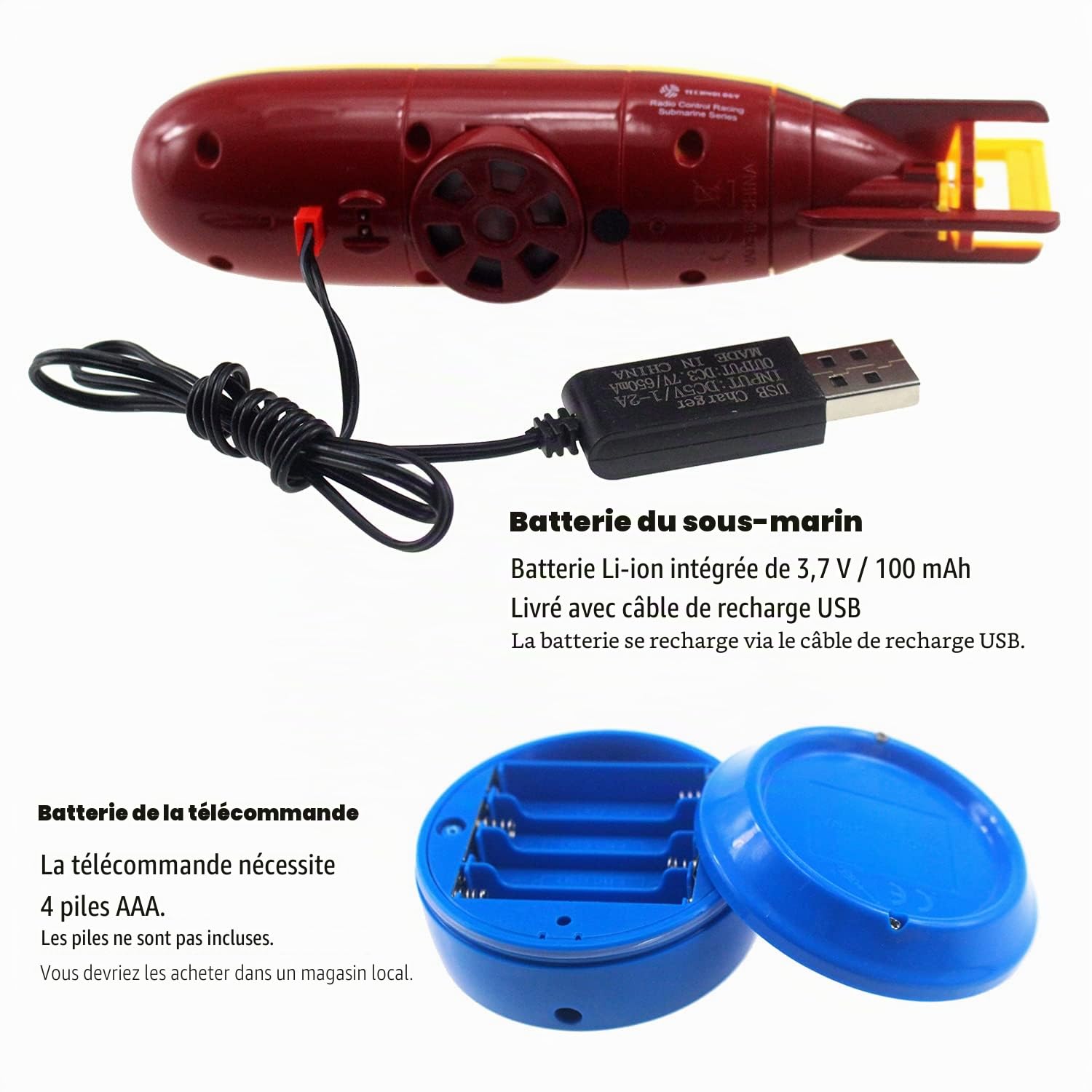 E-MART Escomdp Mini RC sous-Marin Radio Télécommande Bateau Bateau Électronique Jouet Plongée dans l'eau Cadeau pour Enfants (Jaune)