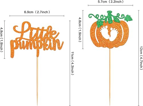 Miniatura 2 de Ercadio Paquete de 24 adornos para cupcakes de calabaza con purpurina con temática de otoño, pies de bebé, decoración de cupcakes de calabaza para
