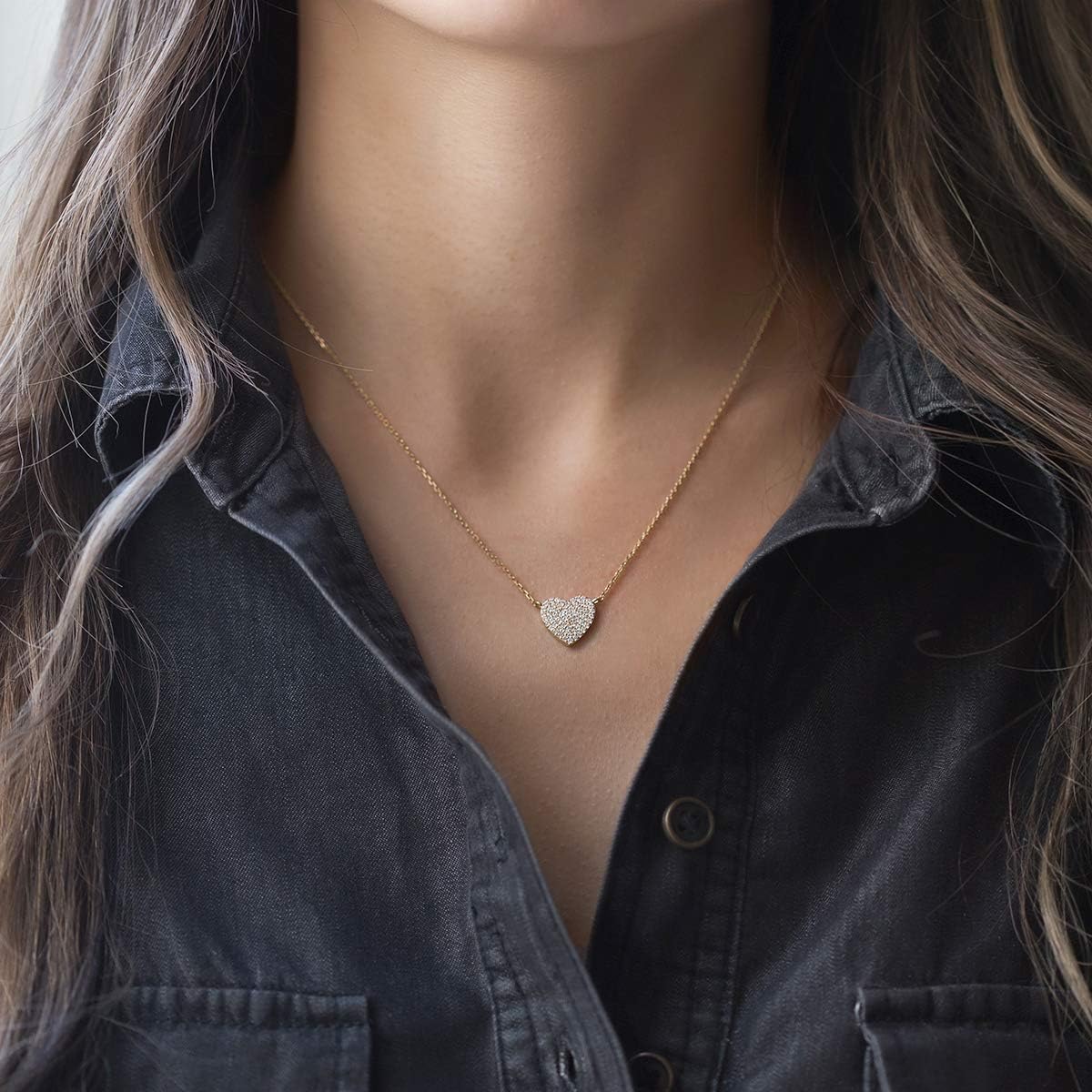A+O Gift for Mom, Aunt, Grandma - CZ Heart Pendant Necklace in Sterling Silver, Gold Vermeil, Rose Gold Vermeil