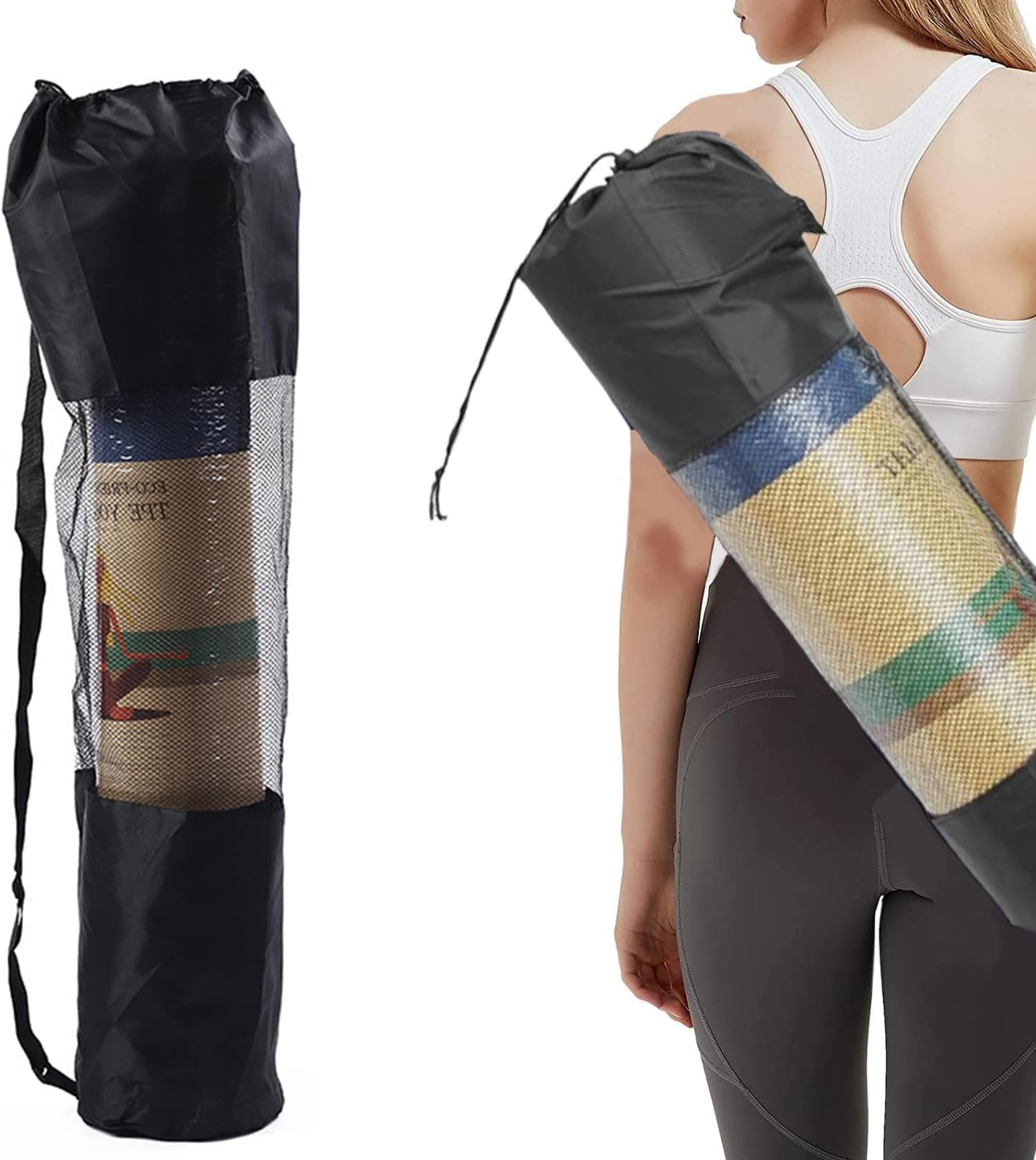 Large Yoga Pilates Mat Bag, 30cmx90cmyoga mat Bag, Portable Oxford Cloth Yoga Mat Mesh Bag Yoga Mat Storage Bags, Black Yoga Bag Fit Most Mat Size, Extra Wide, Adjustable Strap, Easy Access.