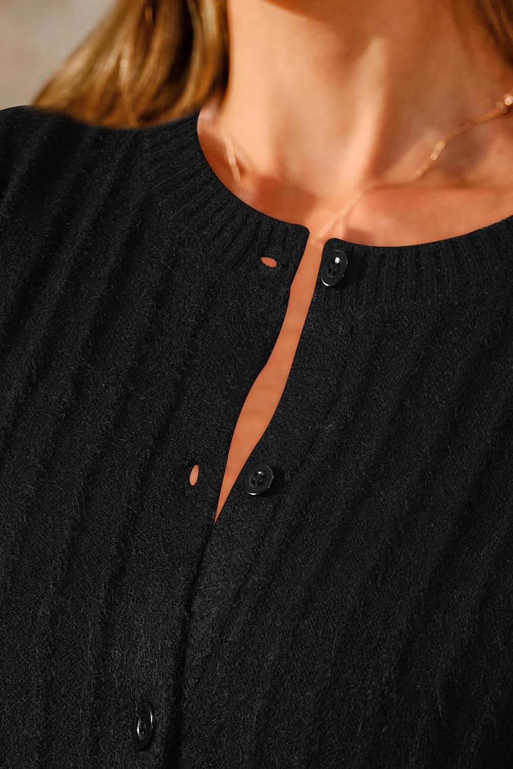 Arach&Cloz Womens Wool Blend Puff Sleeve Fall Cable Knit Cardigan Sweaters 2025 - Image 6