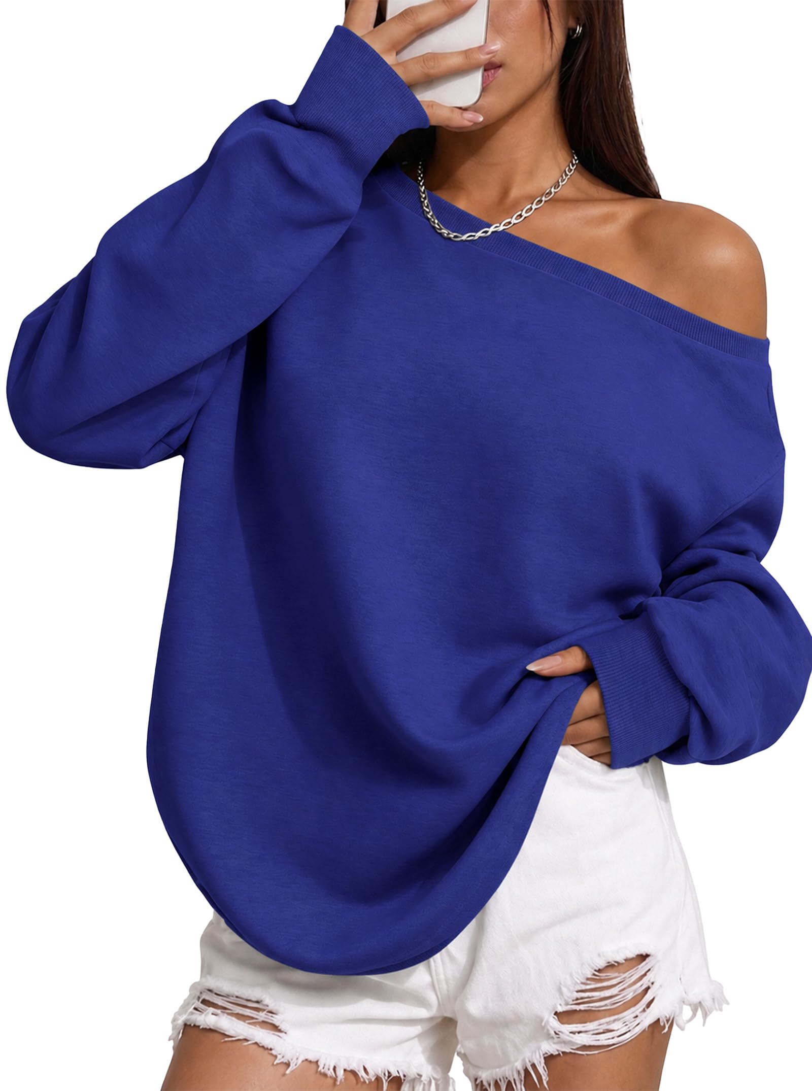 Remidoo Women's Off The Shoulder Sweatshirt Oversized Long Sleeve Top