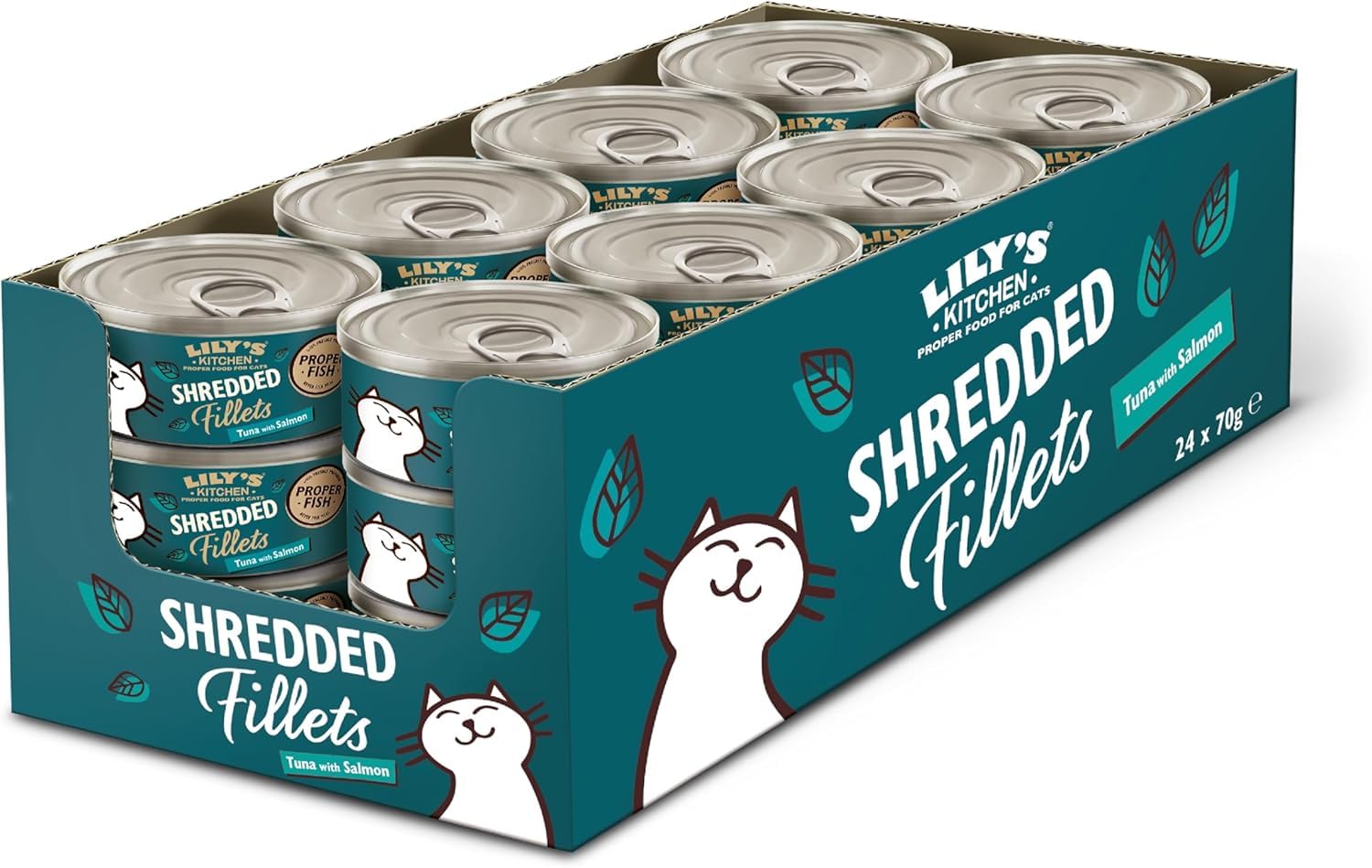Lily's Kitchen Shredded Fillets Tuna & Salmon in Broth Wet Cat Food Box 24x70G